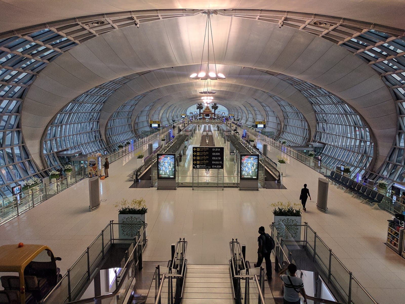 Interior of Suvarnabhumi Airport terminal, Bangkok, at dusk