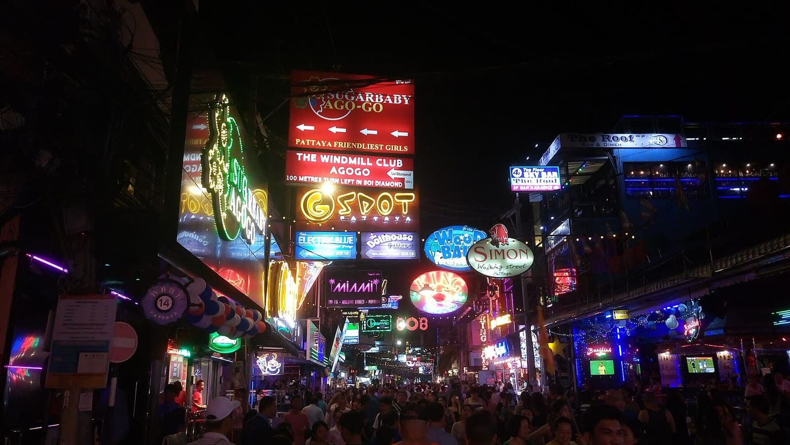 Walking Street, Pattaya, lit up at night